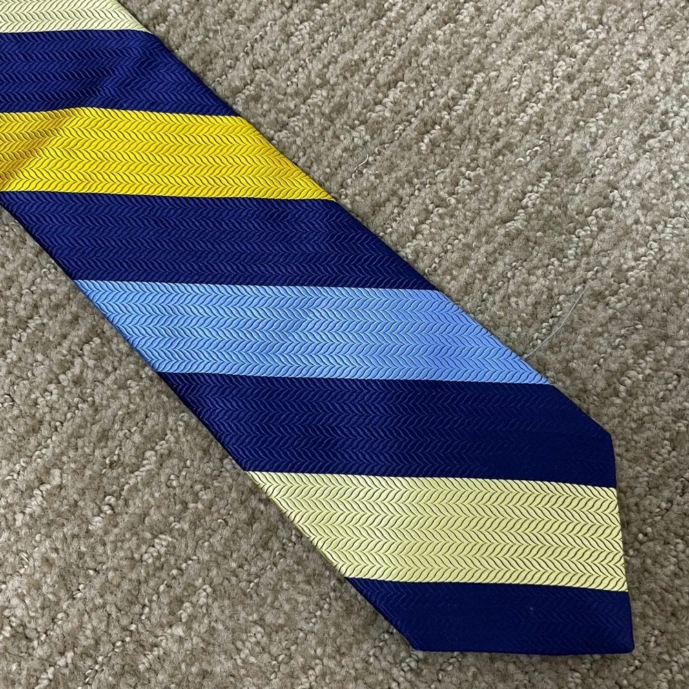 Brooks Brothers 346 Silk Repp Stripe Tie‎ Blue Yellow Classic Preppy